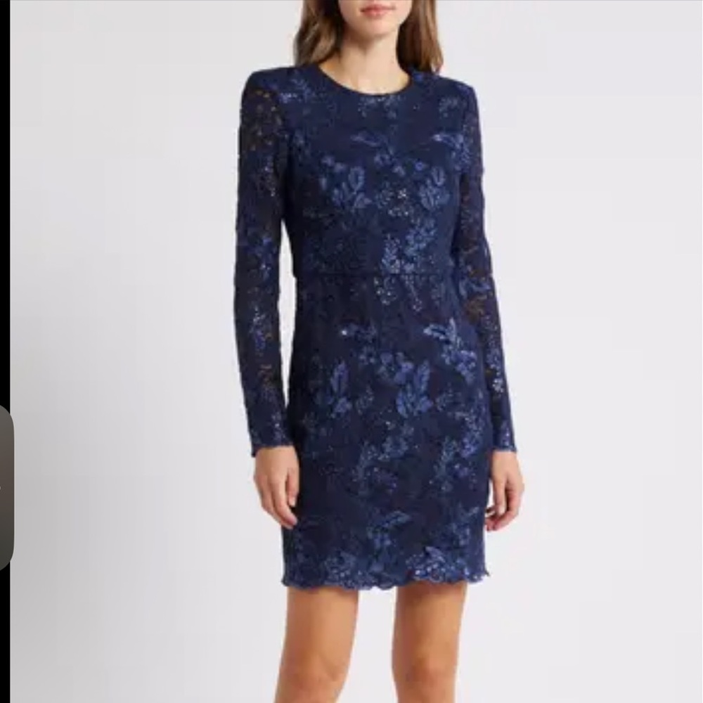 Eliza J Navy Blue Lace Embroidered mini Dress Blue Women's 12